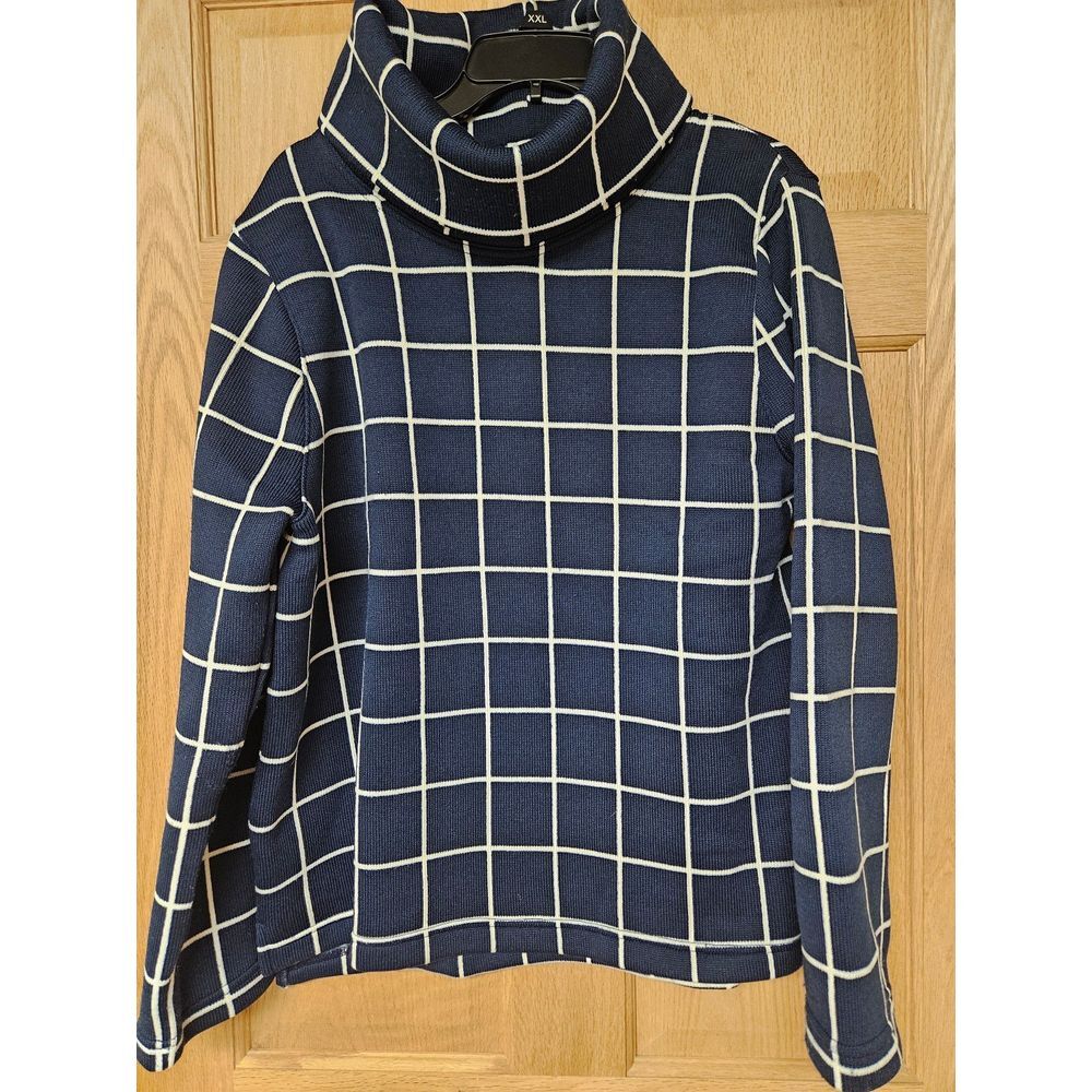 J Crew Blue & White Windowpane Check Funnel Neck Top XXL